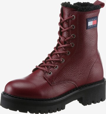 Tommy Jeans Lace-Up Ankle Boots in Red: front