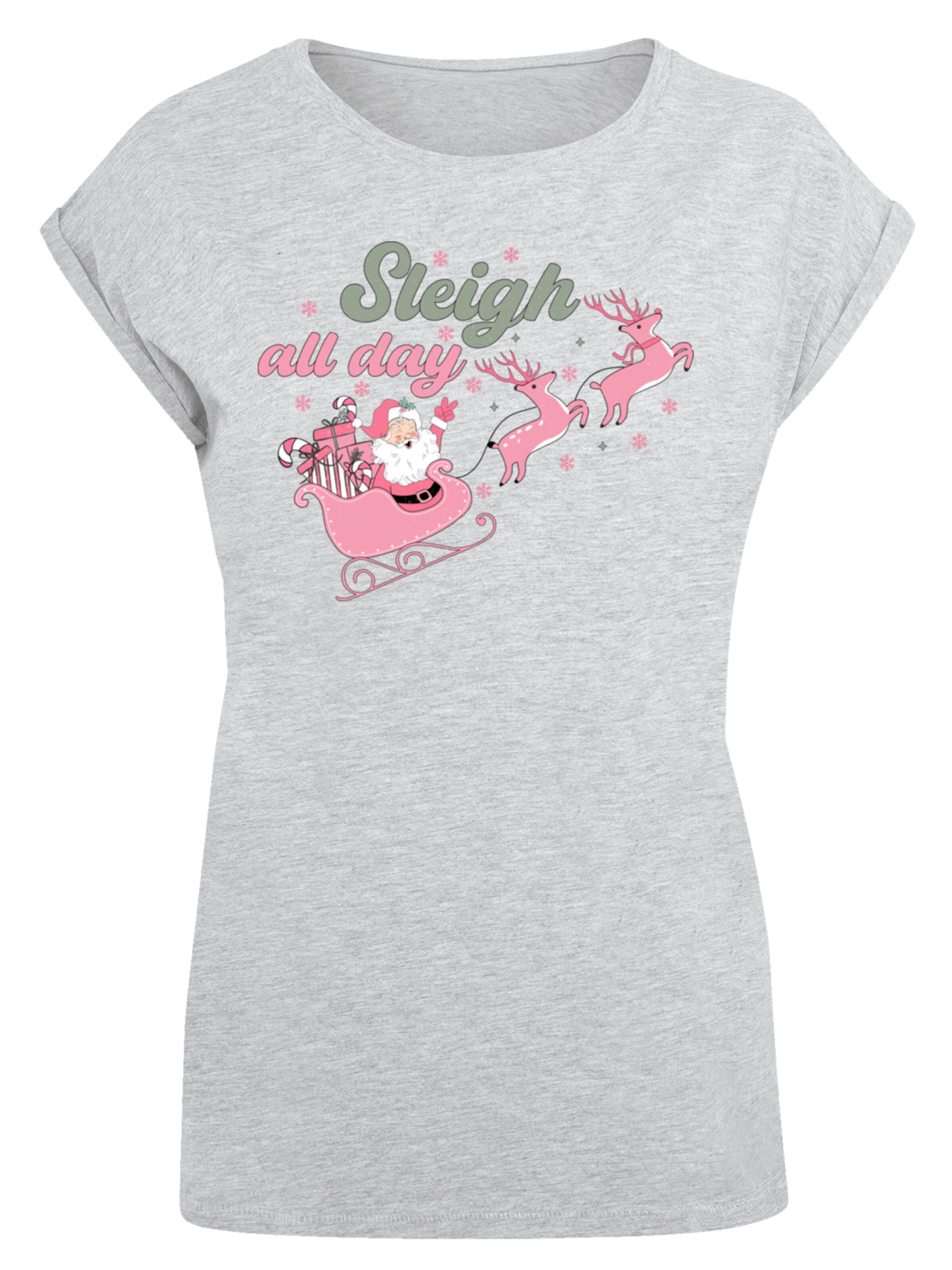 F4NT4STIC Shirt 'Christmas Sleigh all day Santas Reindeers' in Grey: front