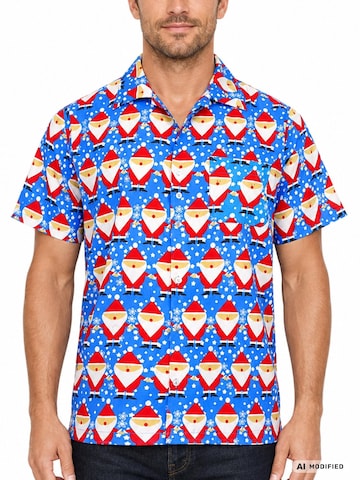 Regular fit Camicia 'Christmas Santa Allover' di King Kameha in blu