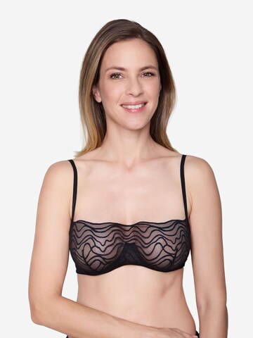 JOOP! Jeans Bralette Bra 'Wave Lace' in Black: front
