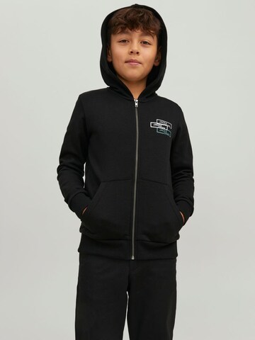 Jack & Jones Junior Zip-Up Hoodie in Black: front