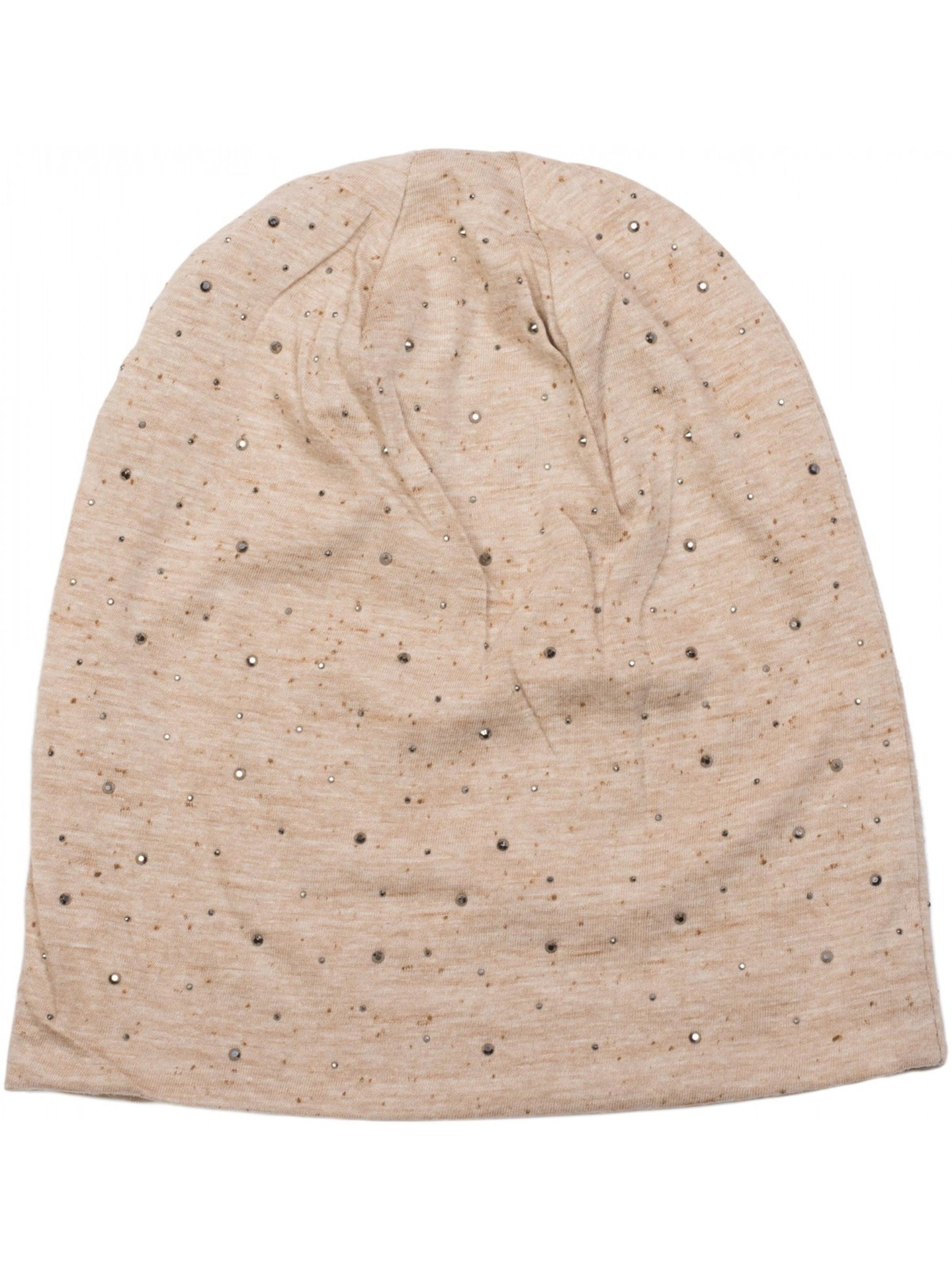 styleBREAKER Mütze 'Beanie mit Strass Nieten Applikation'‌‌‌‌‌‌ in Beige