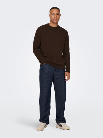 Only & Sons Regular Fit Pullover 'Alex' in Braun