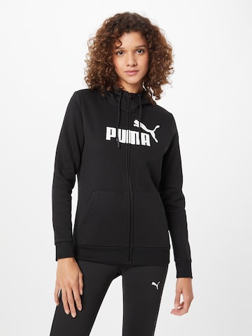 PUMA Athletic Zip-Up Hoodie 'Ess' in Black: front