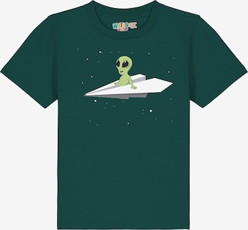 watabout.kids Shirt 'Alien On A Paper Plane' in Green: front