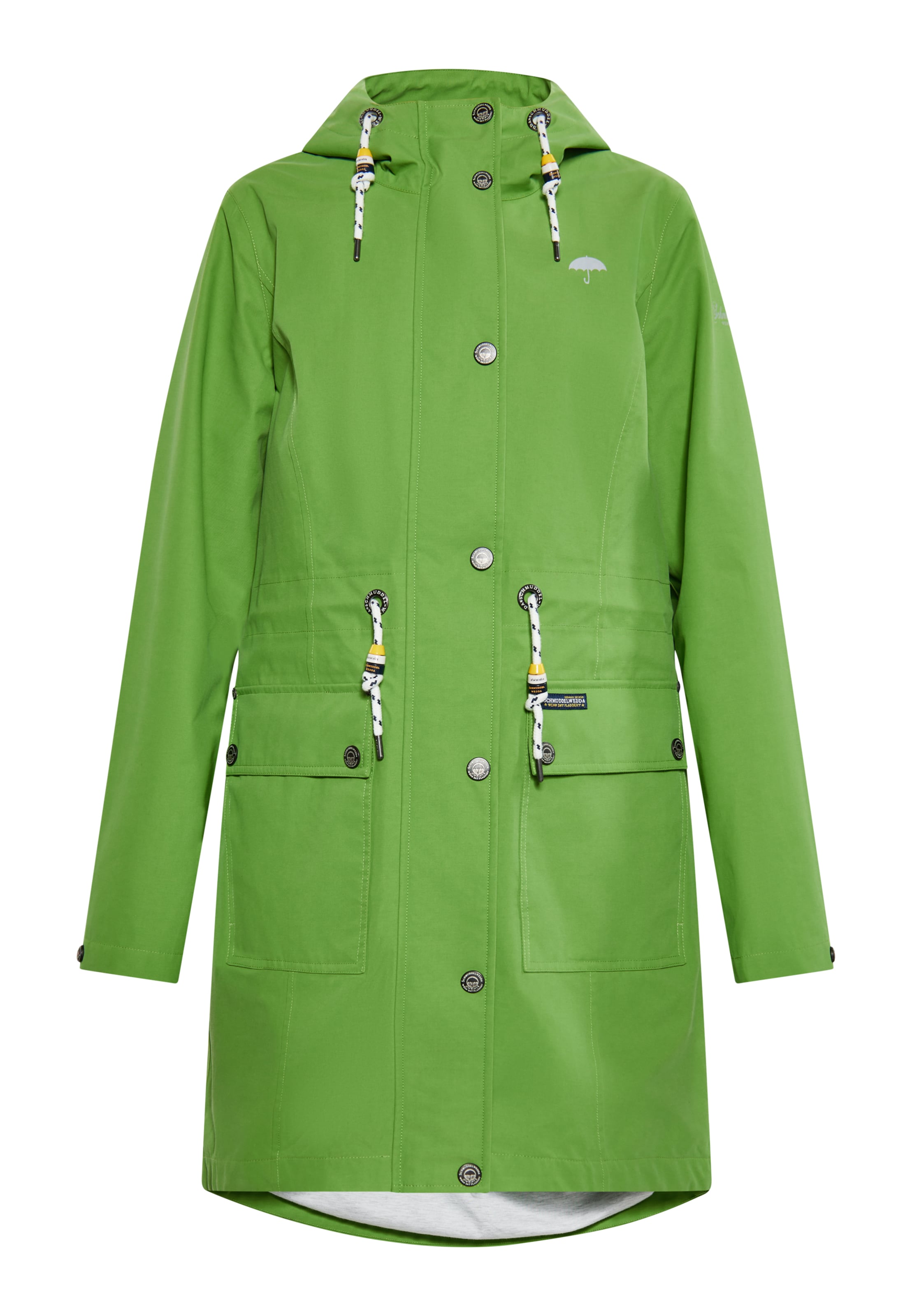 Schmuddelwedda Toiminnallinen pitkä takki värissä vihreä: etupuoli