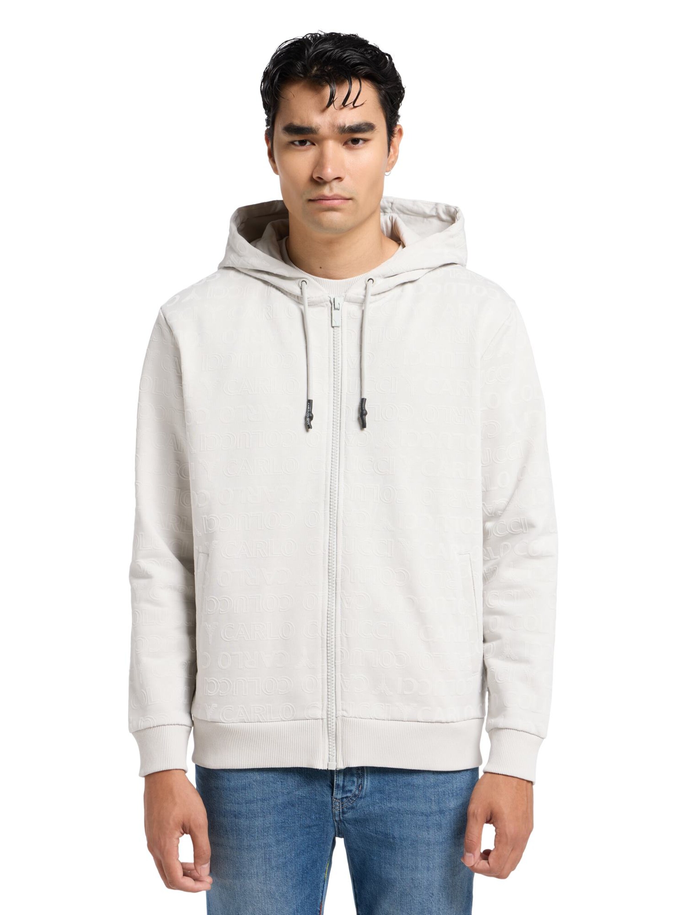 Carlo Colucci Zip-Up Hoodie in White: front