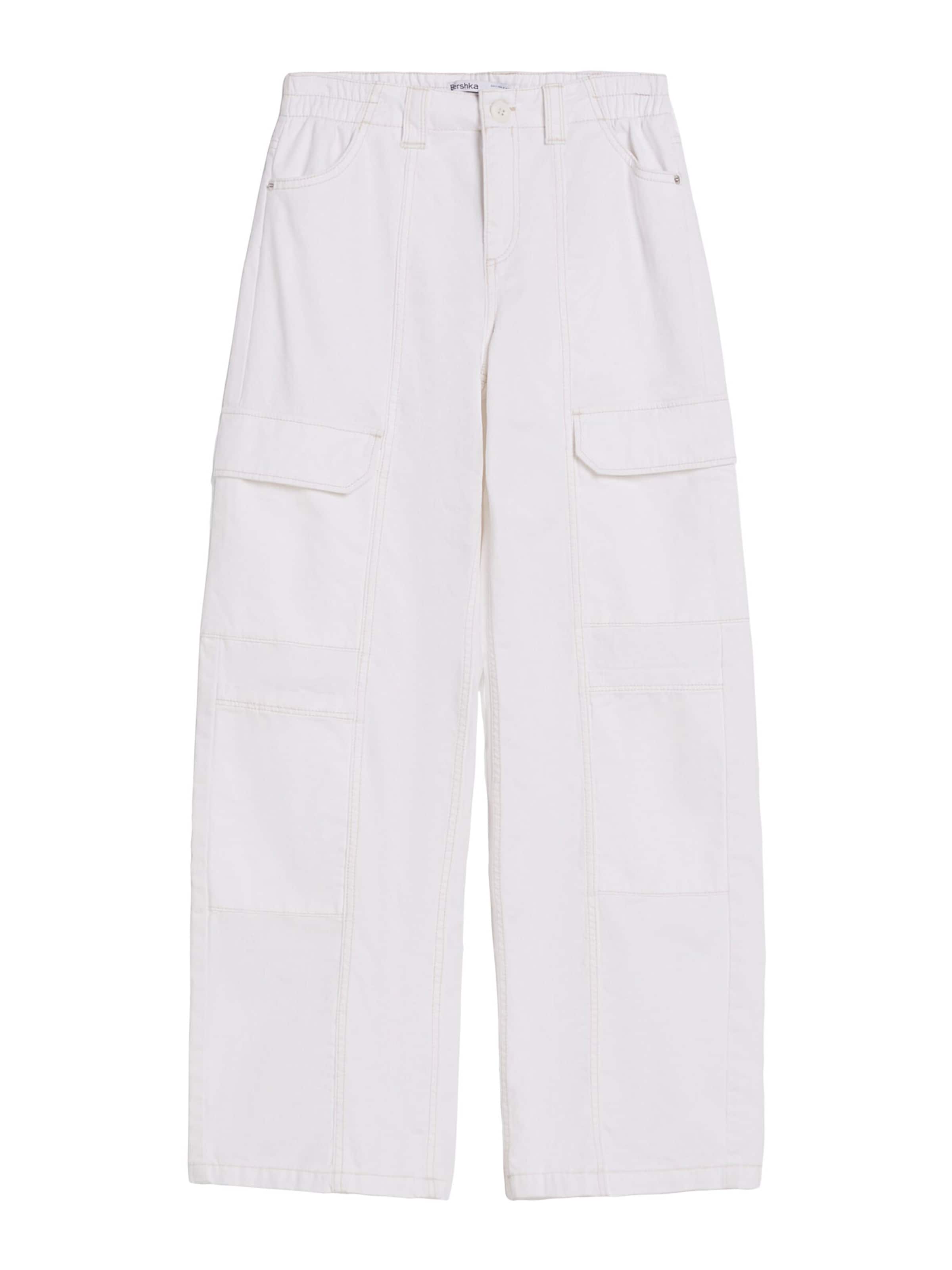 Wide Leg Pantalon Bershka en blanc : devant