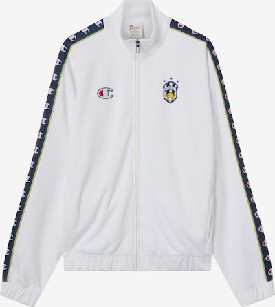 Džemperis iš Champion Authentic Athletic Apparel, spalva – tamsiai mėlyna / garstyčių spalva / spanguolių spalva / balta, Prekių apžvalga