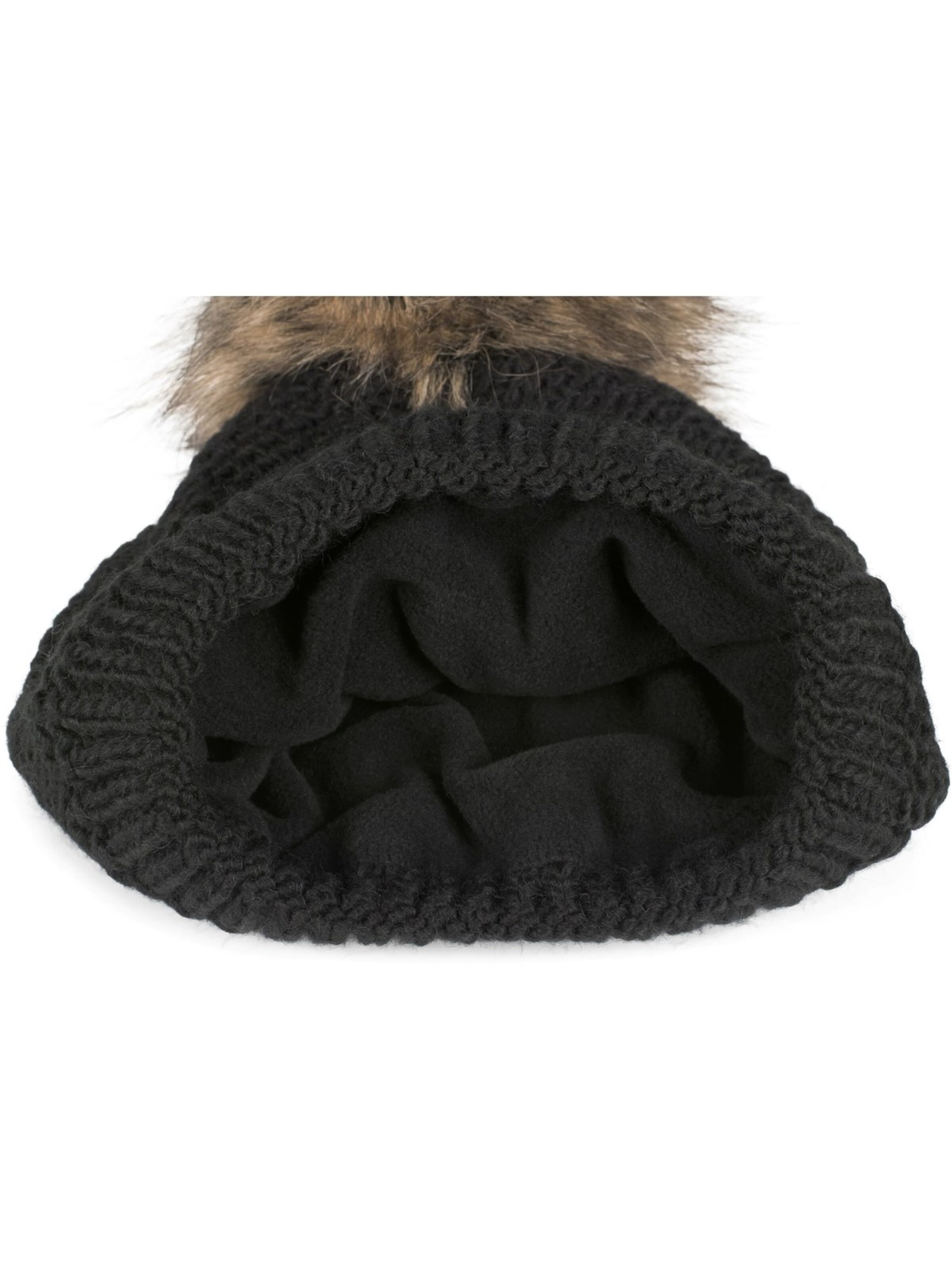 styleBREAKER Mütze 'Einfarbige Strick Bommelmütze mit Thermo-Fleece'‌‌‌‌‌‌‌‌ in Schwarz