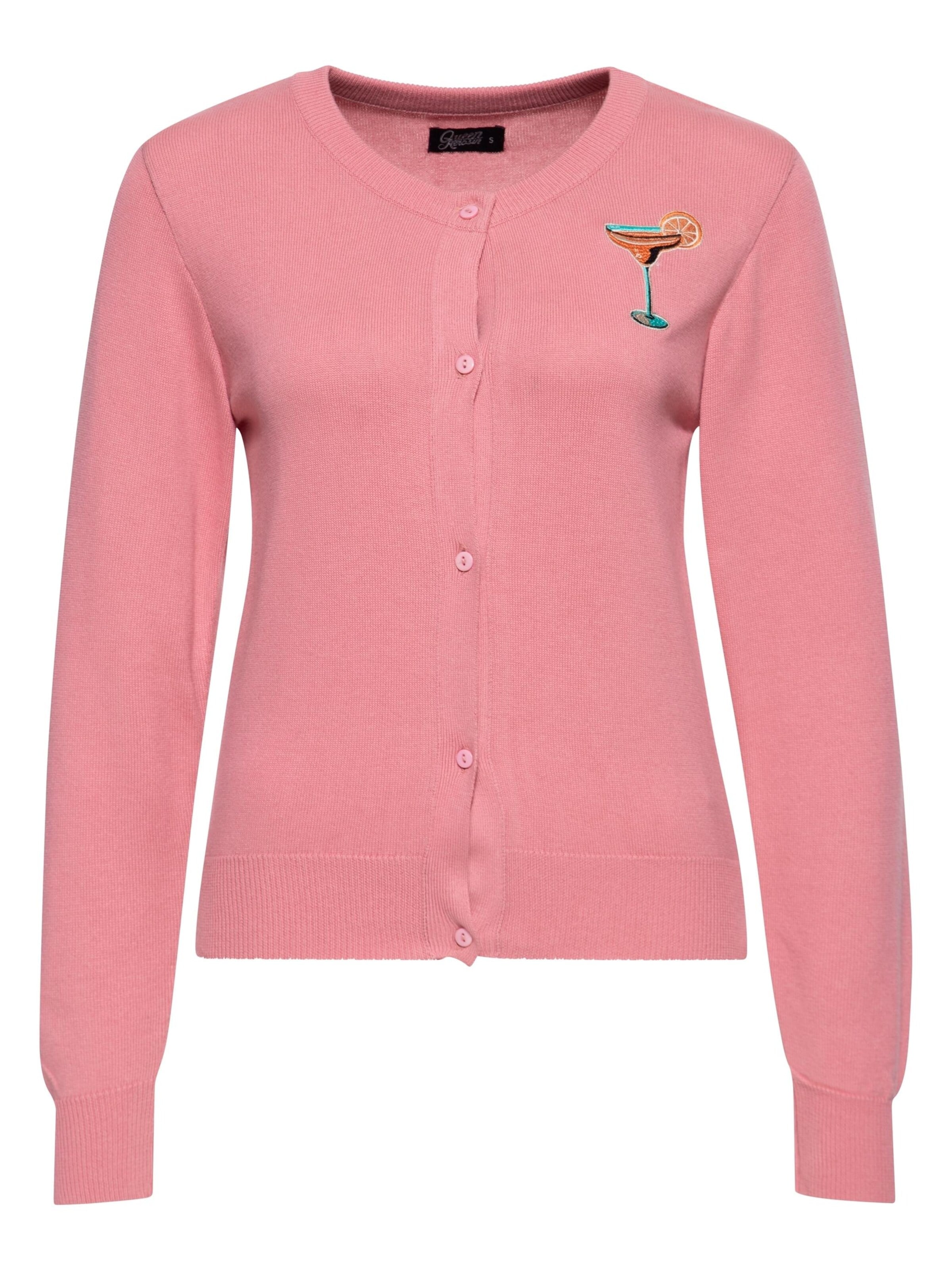 Queen Kerosin Knit Cardigan 'Citrus Cocktail' in Pink: front