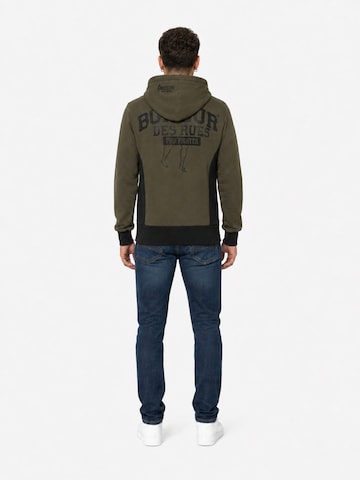 Boxeur des Rues - Sudadera con cremallera 'Herren Hoodie Fitted Boxeur des Rues mit Reißverschluss und Kapuze, Olivgrün, Schwarzes Logo, Baumwolle' en verde