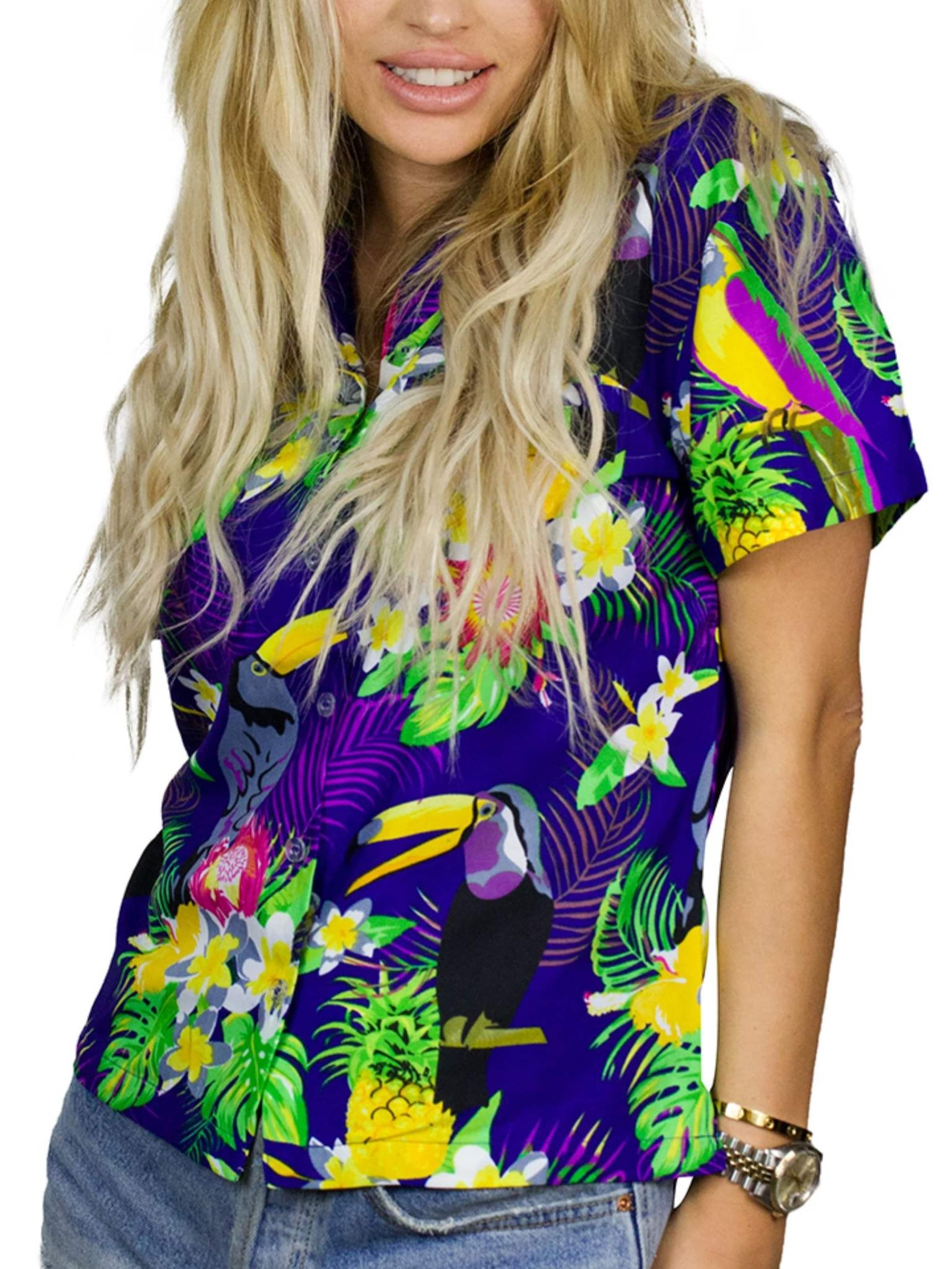 King Kameha Bluse 'Parrot Cockatoo'‌‌‌‌‌‌‌‌‌ in Blau