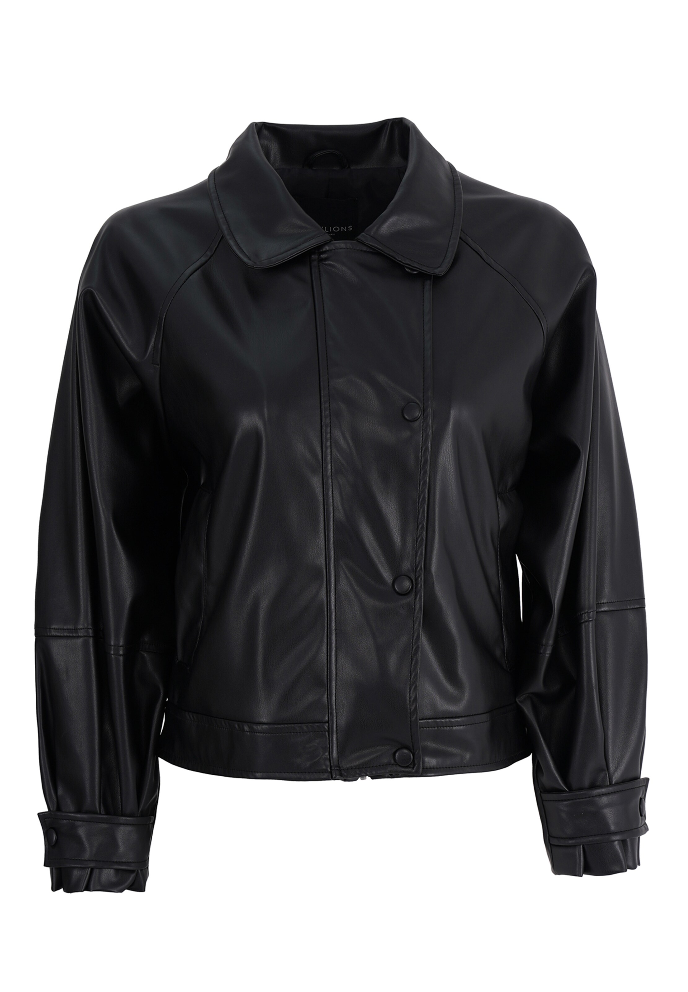 FRESHLIONS Kunstlederjacke 'Mina' in Schwarz: Vorderseite