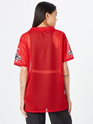 Nasty Gal Oversized Shirt '34 New York Airtex' in Red