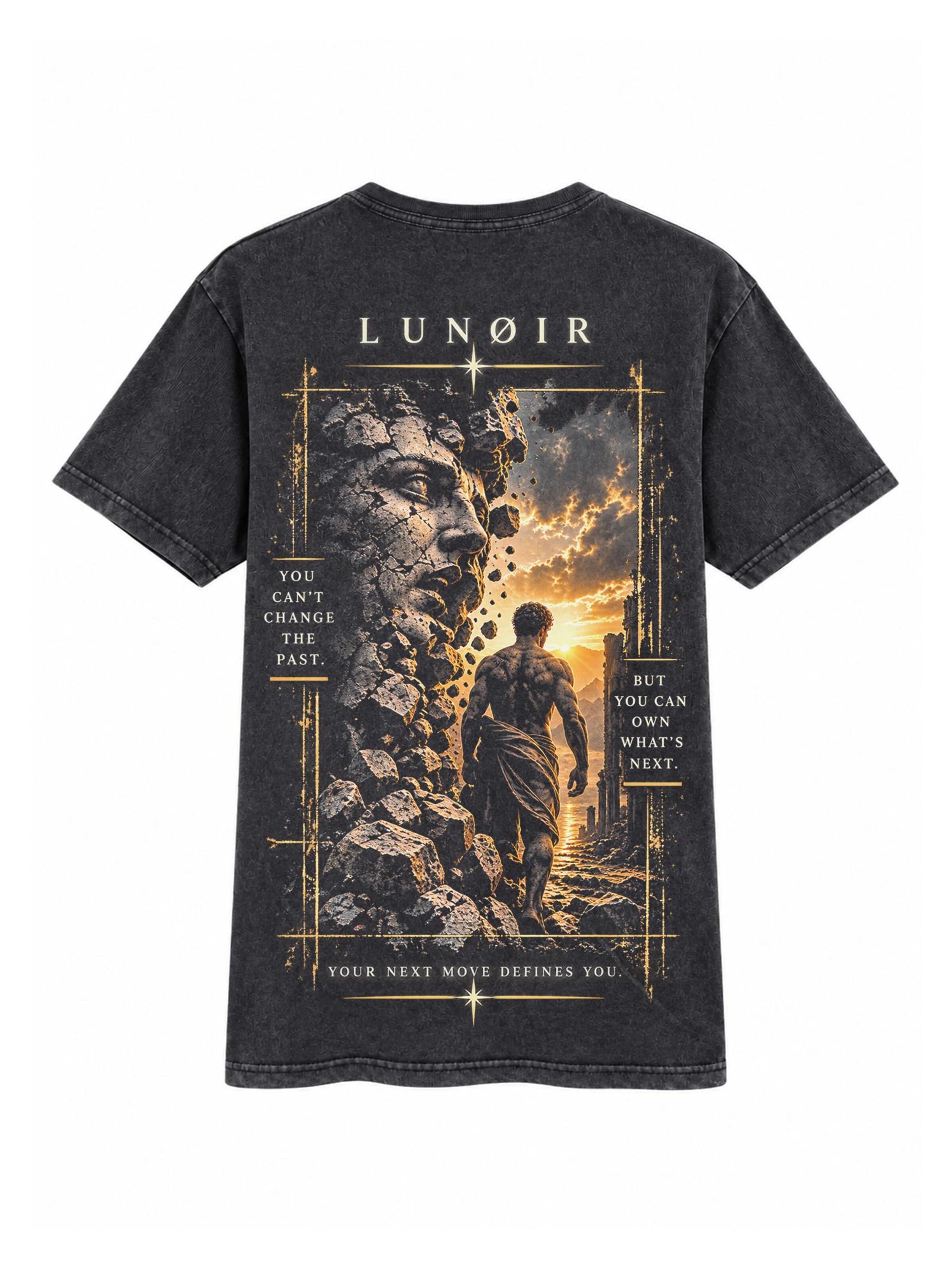 LUNØIR Studio Póló 'Own What Comes Next' - fekete: elől