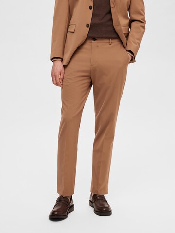 SELECTED HOMME Slimfit Pressveckad byxa 'Liam' i beige: framsida