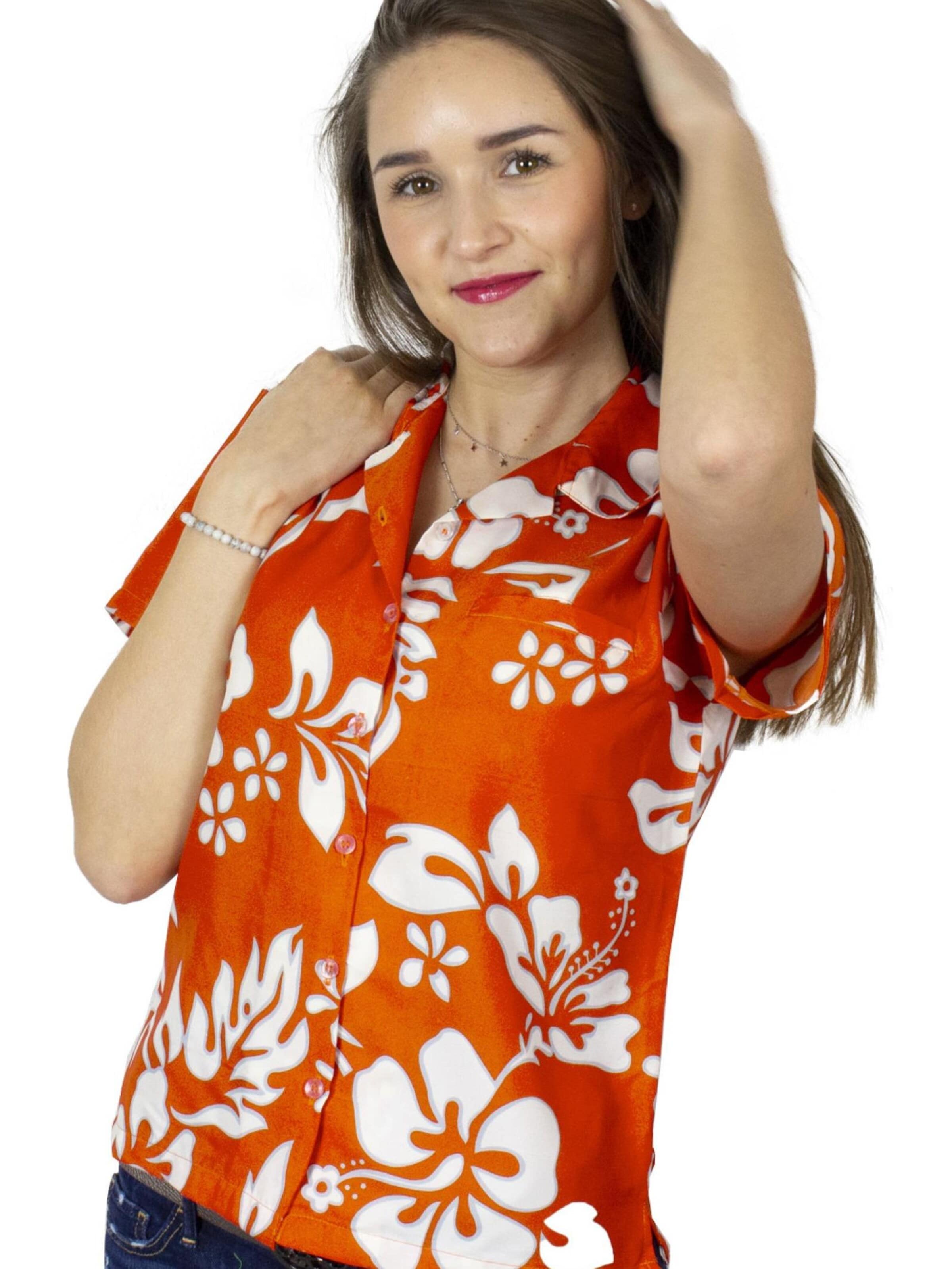 Camicia da donna 'Hibiscus' di King Kameha in arancione