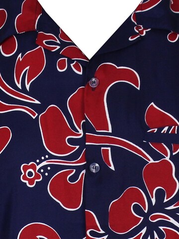 King Kameha Shirt 'Hibiscus Blue Line' in Rot
