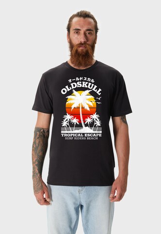 Oldskull Shirt 'Wrldvibe Palmtee' in Black: front