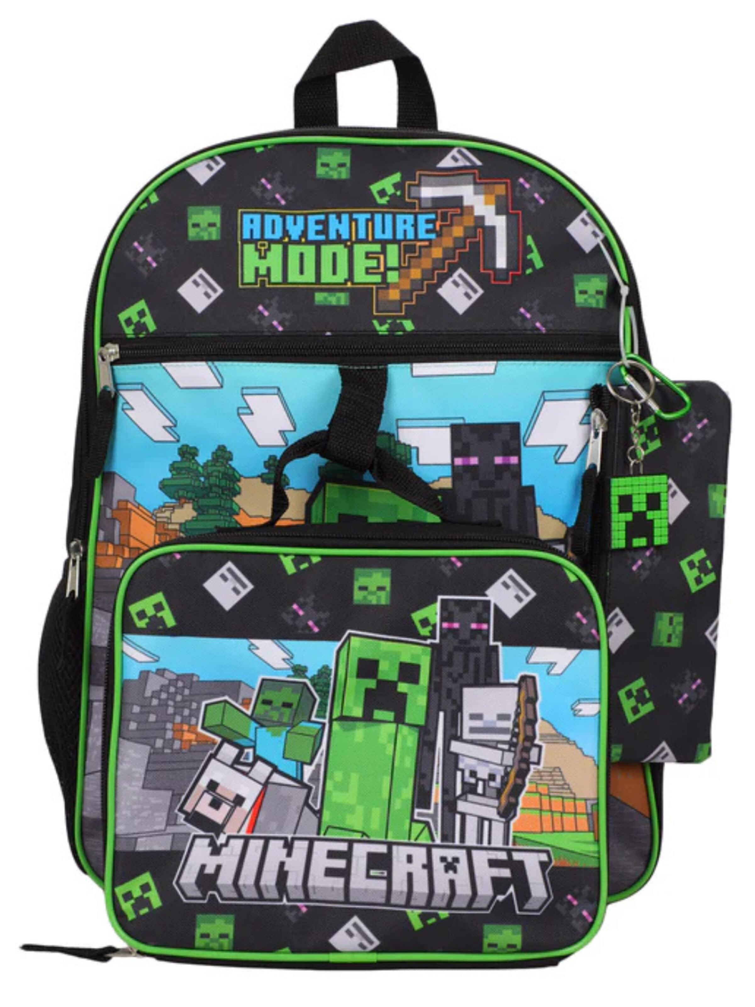 Minecraft Backpack 'Minecraft Backpack Kids Set – Creeper – Black/Green – School Bag with Lunchbox, Pencil Case & Keychain' in Green: front