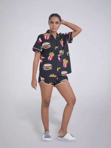LEAFLETIC - Pijama de pantalón corto 'Leafletic Women’s Printed Night Wear Short Set' en negro