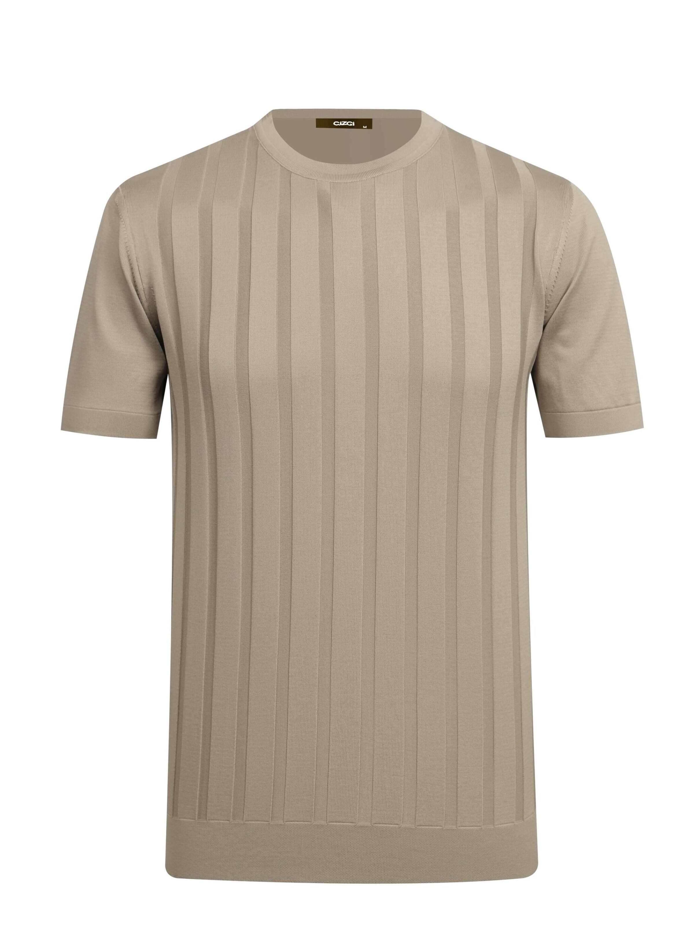 Cizgi Triko Shirt in Beige: Vorderseite