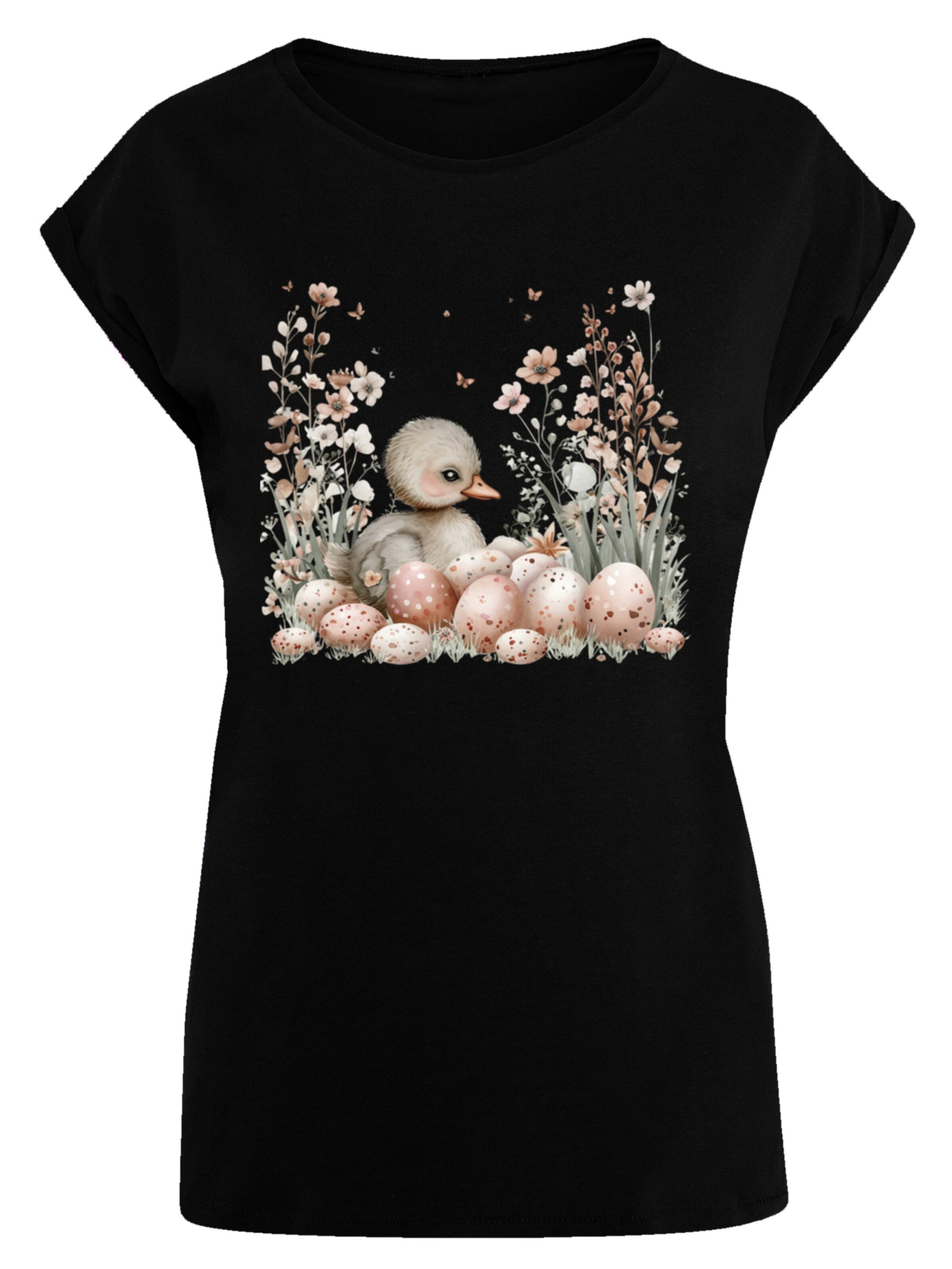 F4NT4STIC Shirt 'Ente Ostereier Blumen Küken' in Black: front
