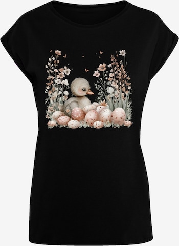 F4NT4STIC Shirt 'Ente Ostereier Blumen Küken' in Black: front
