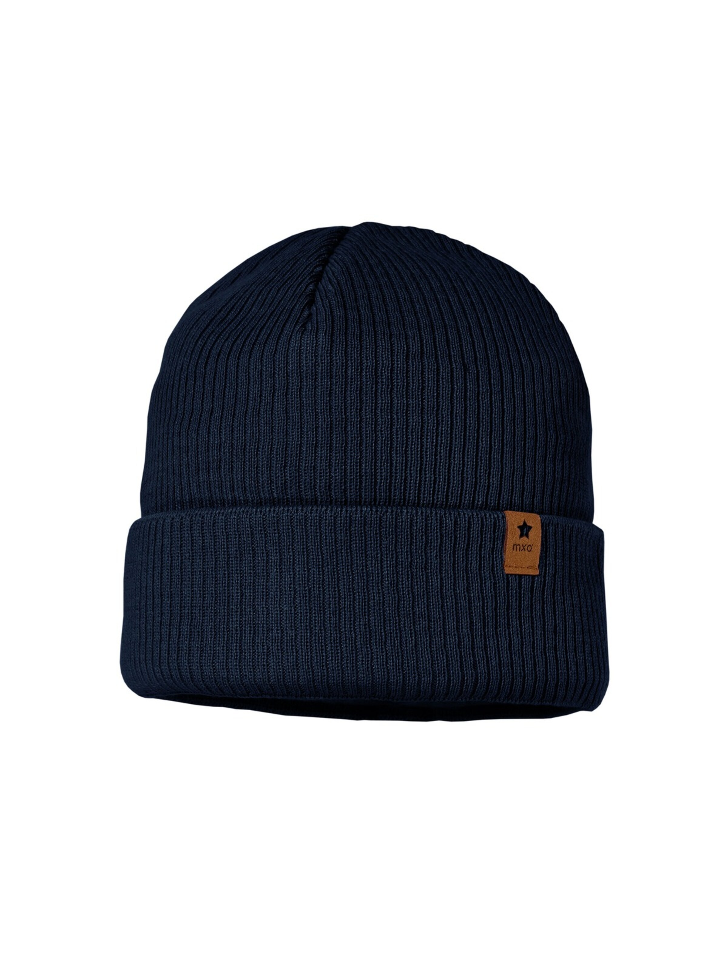 MAXIMO Beanie 'GOTS MINI-Mütze, Rippe Umschlagrand, Baumwollfleecefutter' in Blue: front