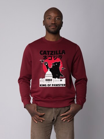 Watapparel Sweatshirt 'Catzilla' in Rood: voorkant