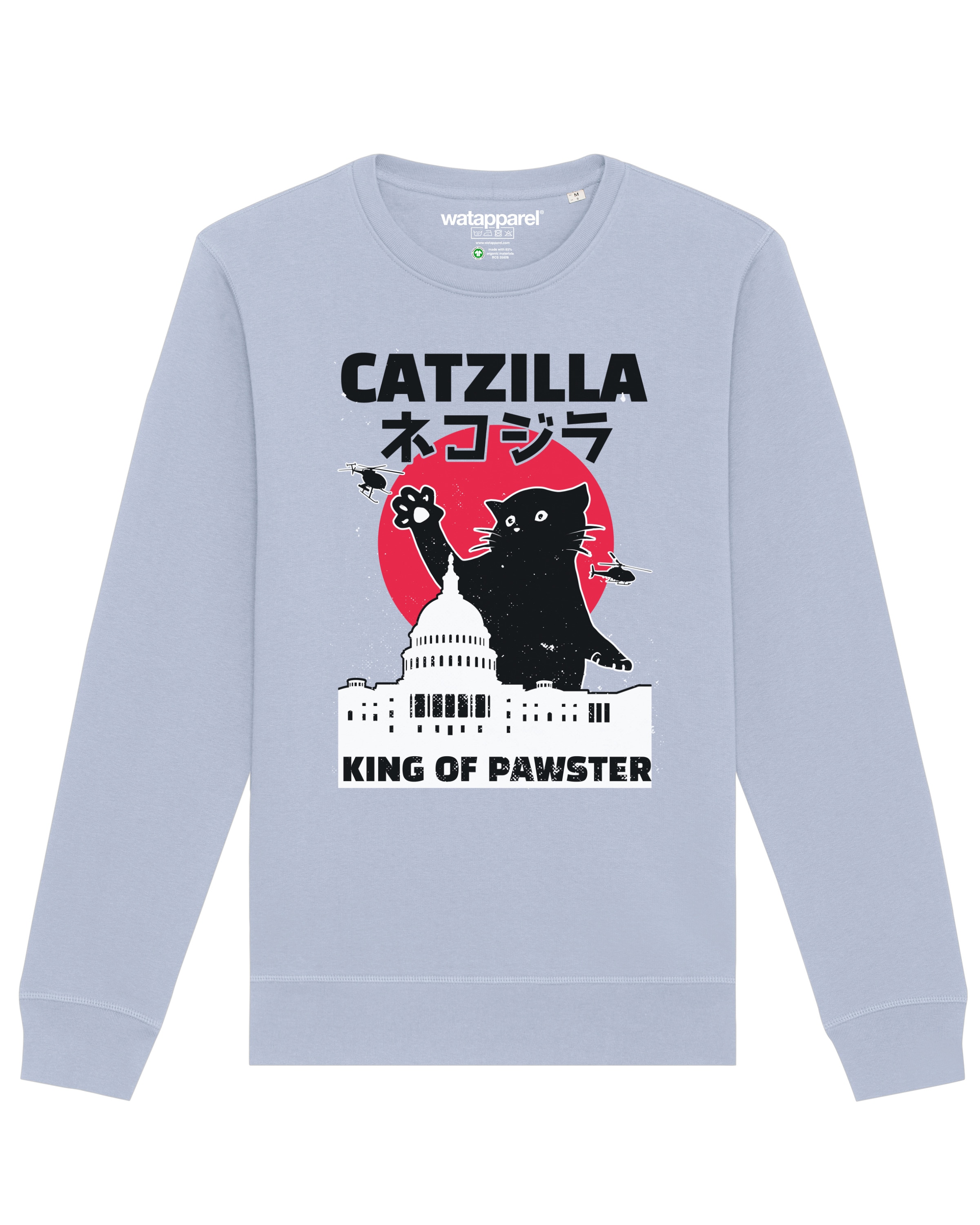 Watapparel Sweatshirt ' Catzilla ' in Blauw: voorkant