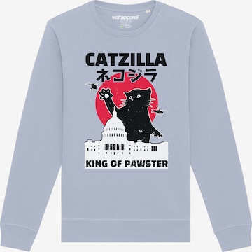 Watapparel Sweatshirt ' Catzilla ' in Blauw: voorkant