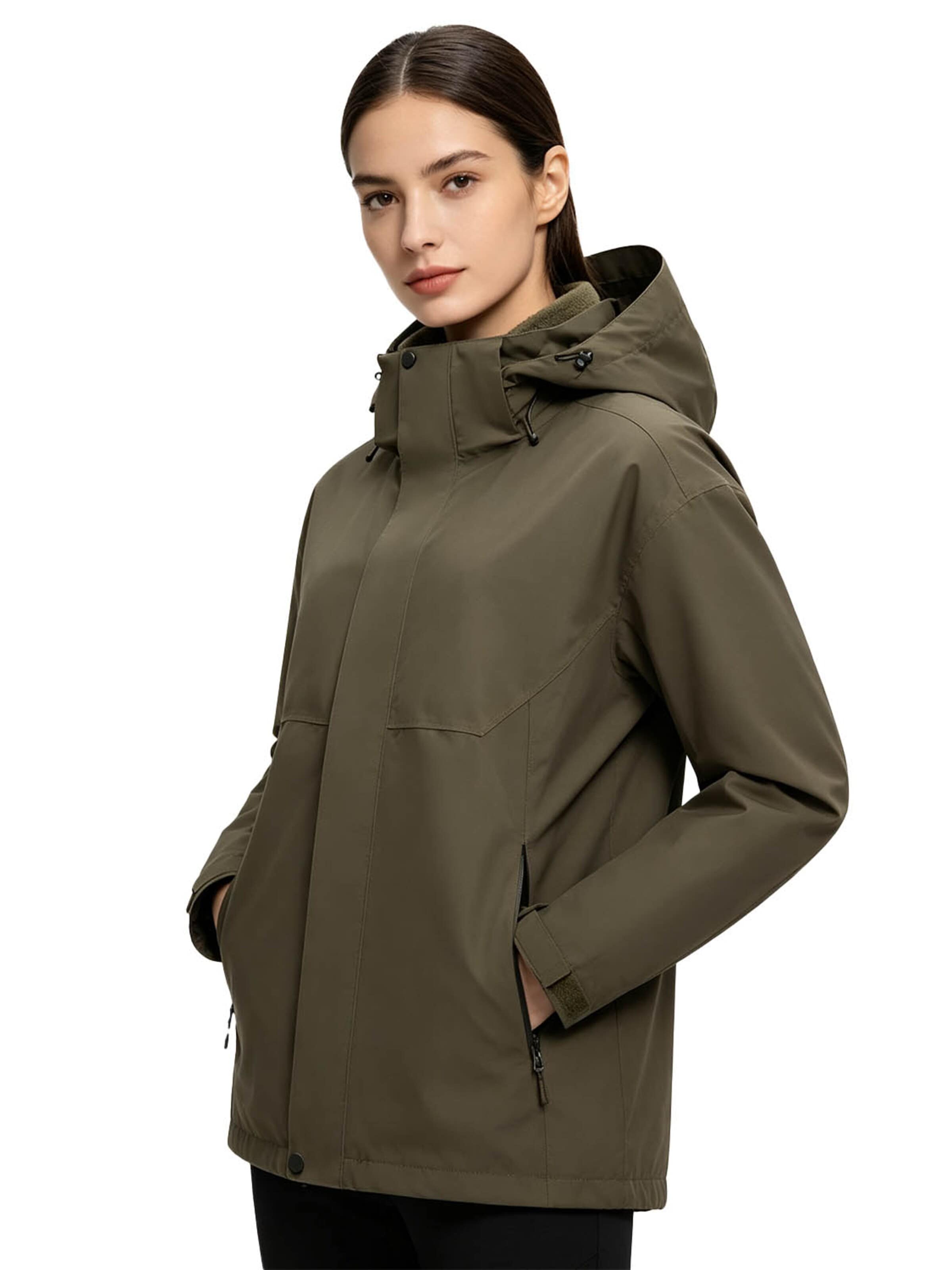 KoJooin Kurtka przejściowa 'Damen Ramble 3-in-1 Jacke Recycelte Wasserdichte Hülle mit Kapuze und Abnehmbarem Thermofutter' w kolorze zielony