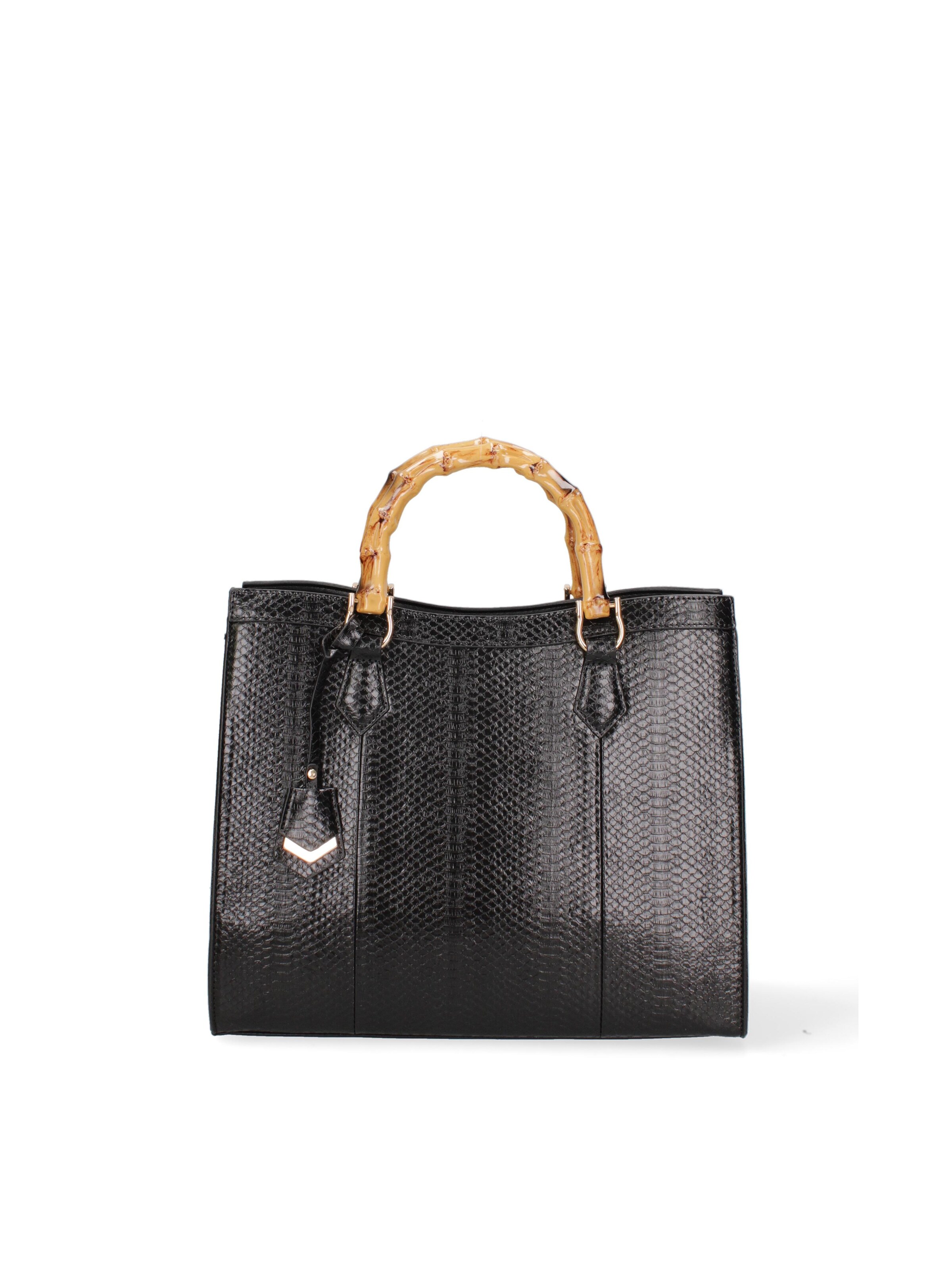 Borsa a spalla 'Borsa a Spalla Donna Ecopelle Vegana con Manico Bambù' di Diana&Co. in nero: frontale