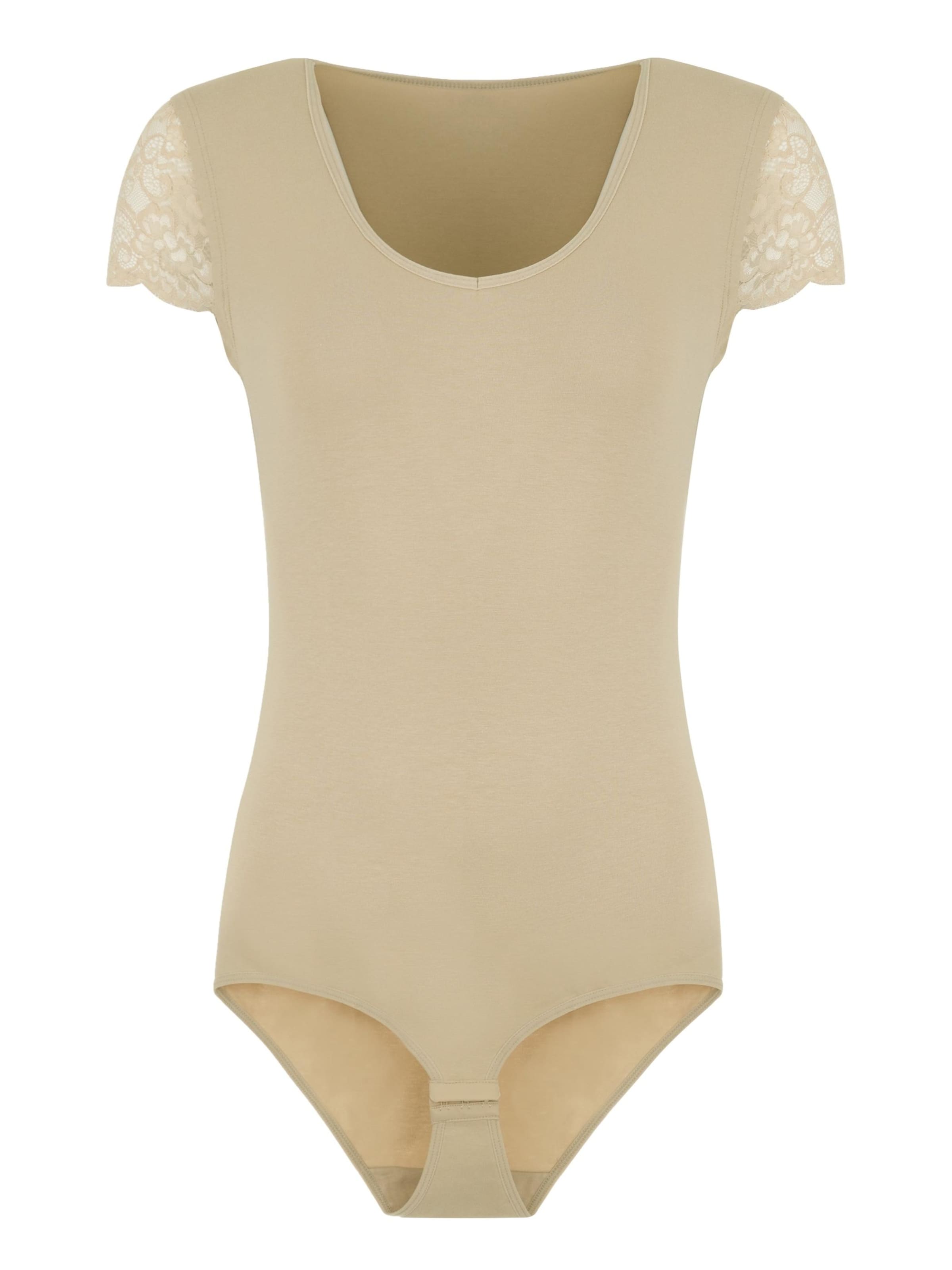 Evoni Bodysuit 'Kurzarmbody mit Spitzenärmeln' in Beige: front