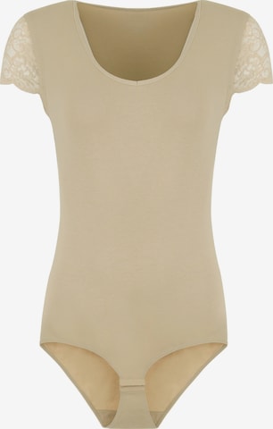 Evoni Body 'Kurzarmbody mit Spitzenärmeln' in Beige: Vorderseite