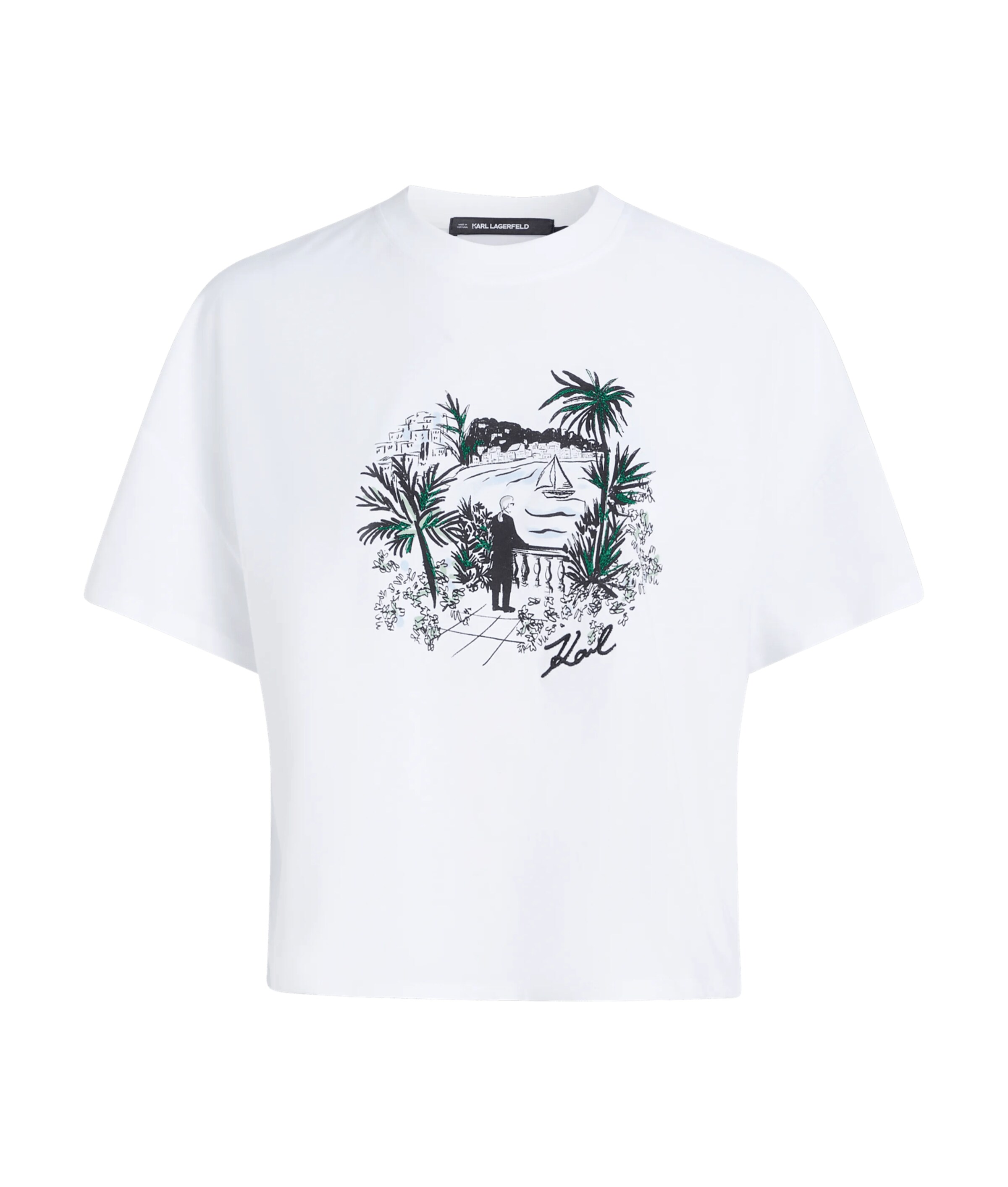 Tricou 'Villa la Vigie' de la Karl Lagerfeld pe alb: față