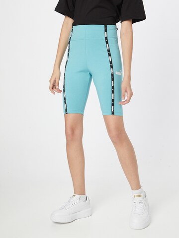 PUMA Skinny Fit Спортен панталон 'Power 9' в синьо: отпред