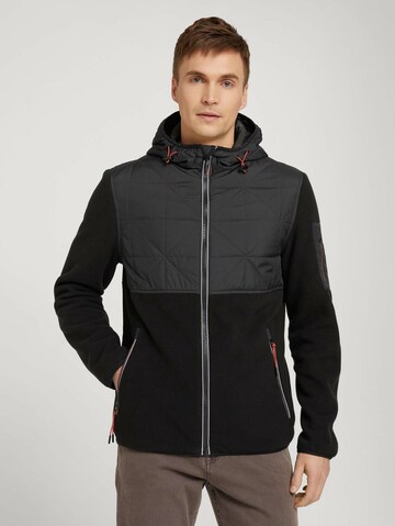 TOM TAILOR Fleece Jacket in Black: front