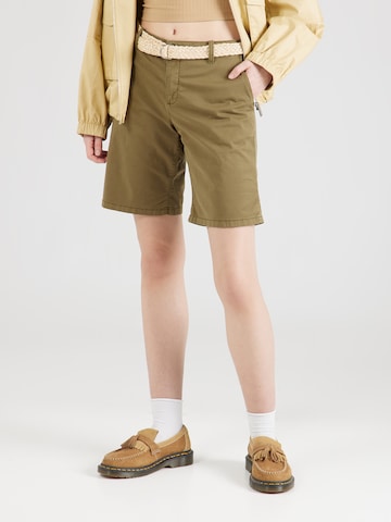 ESPRIT - Loosefit Calças chino em verde: frente