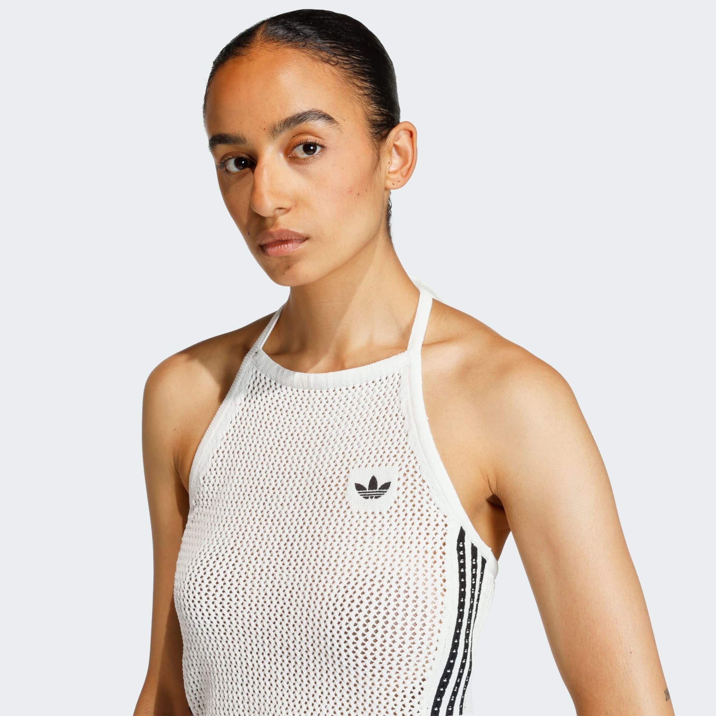 あみ ADIDAS ORIGINALS Top brodat 'KNITTED CROCHET' pe Alb Murdar