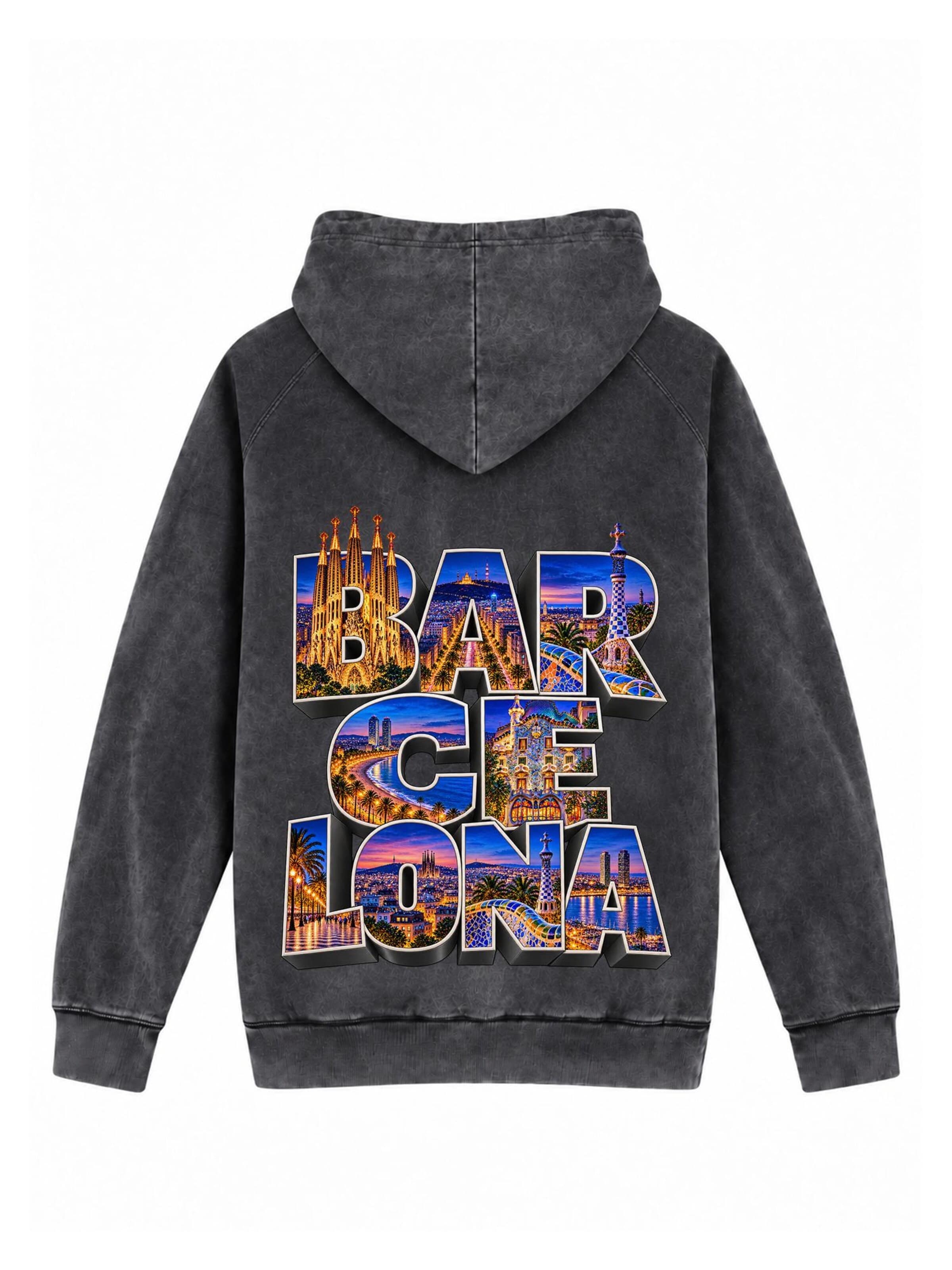 LUNØIR StudioSweater majica 'Barcelona City Lights – Neon' - crna boja: prednji dio
