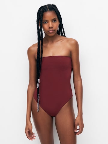 Pull&Bear Bandeau Swimsuit in Red: front