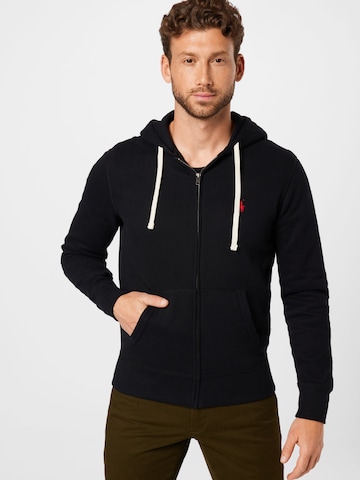 Polo Ralph Lauren Zip-Up Hoodie in Black: front