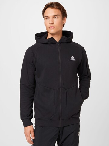 ADIDAS SPORTSWEAR Athletic Zip-Up Hoodie 'Essentials4Gameday ' in Black: front