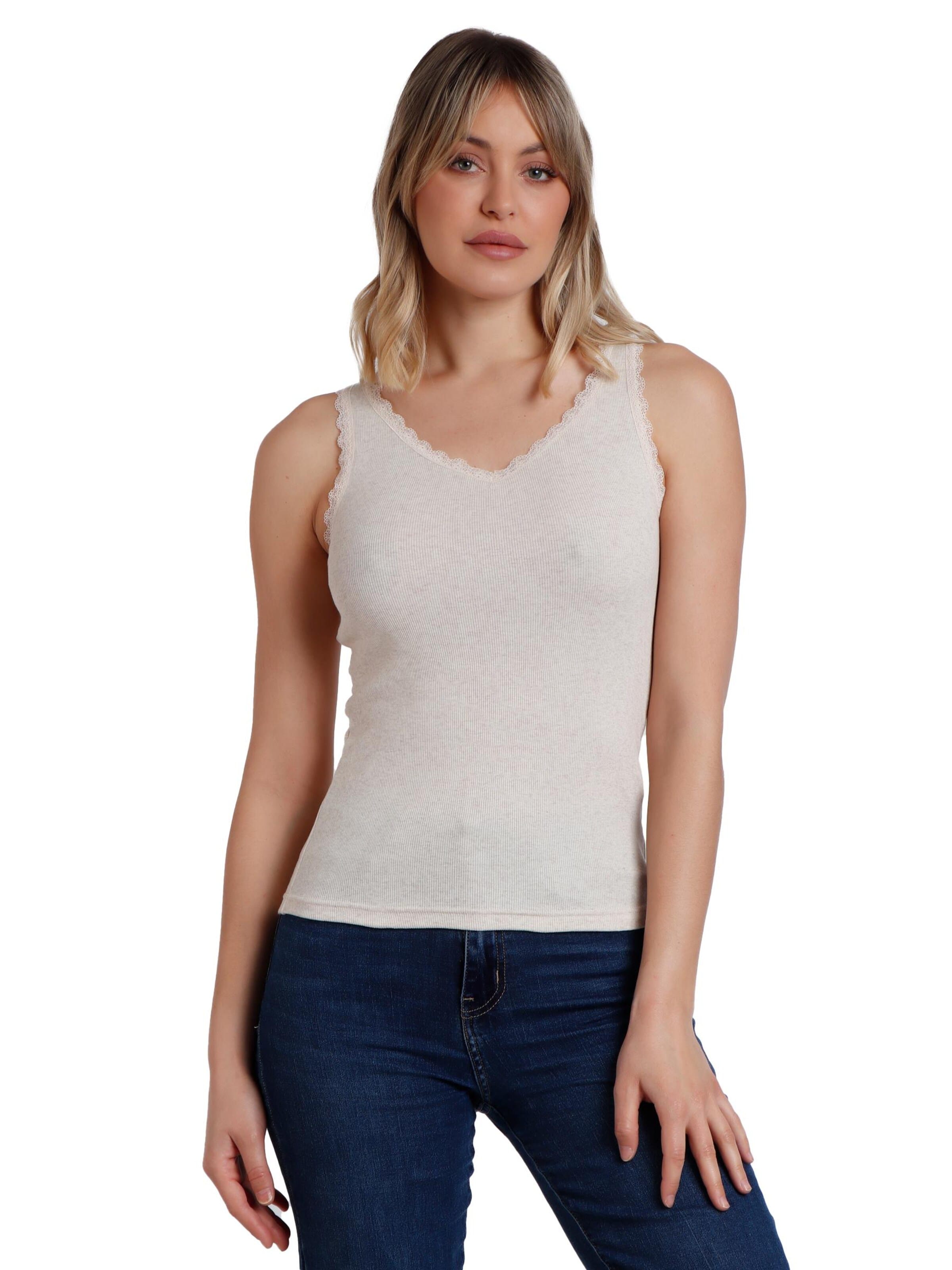 admas - Top 'Camiseta Sin Mangas Romantic Rib para Mujer' en beige: frente
