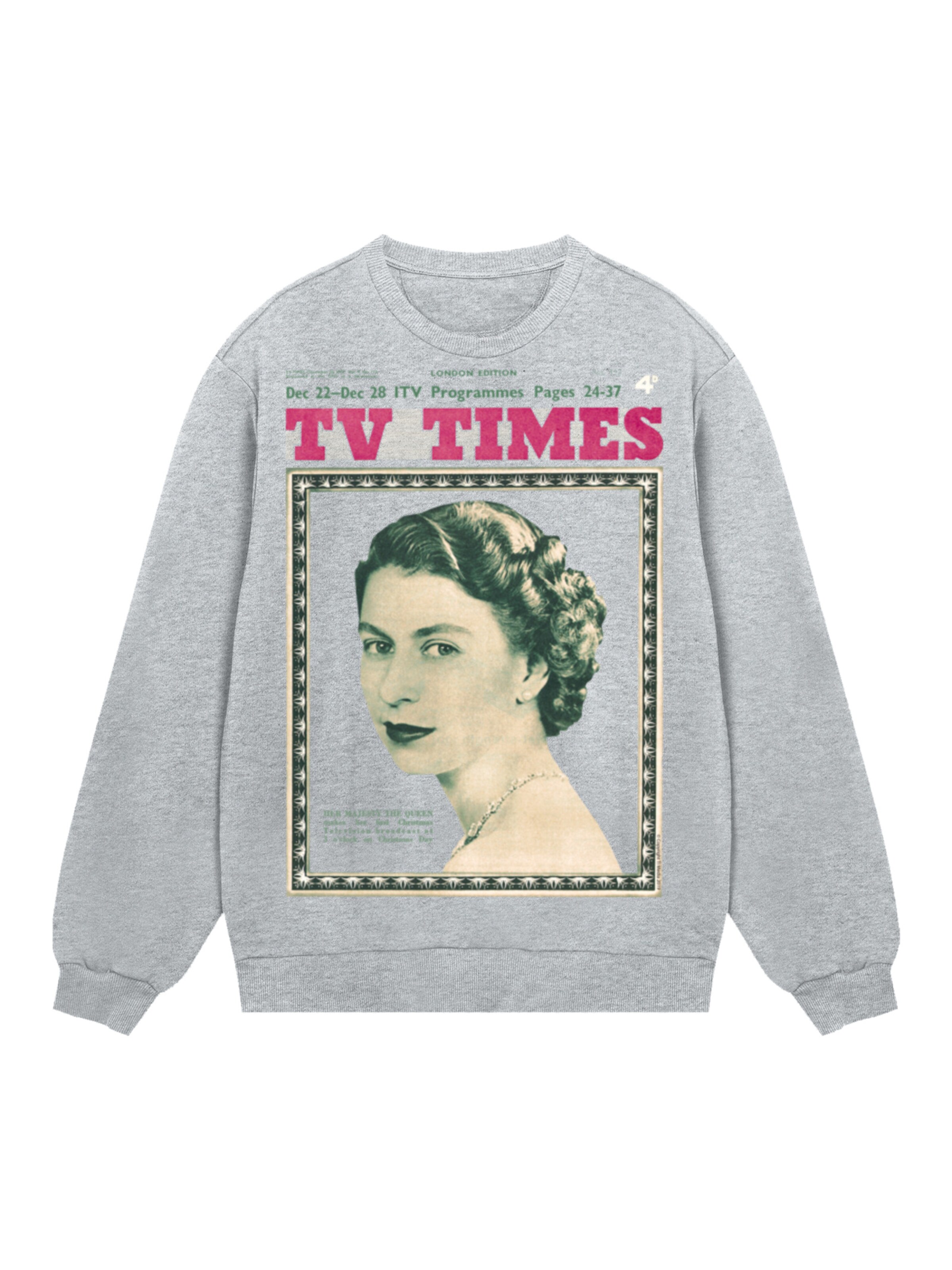 Sweat-shirt 'TV Times Queen Elizabeth II 1957 Cover' F4NT4STIC en gris : devant