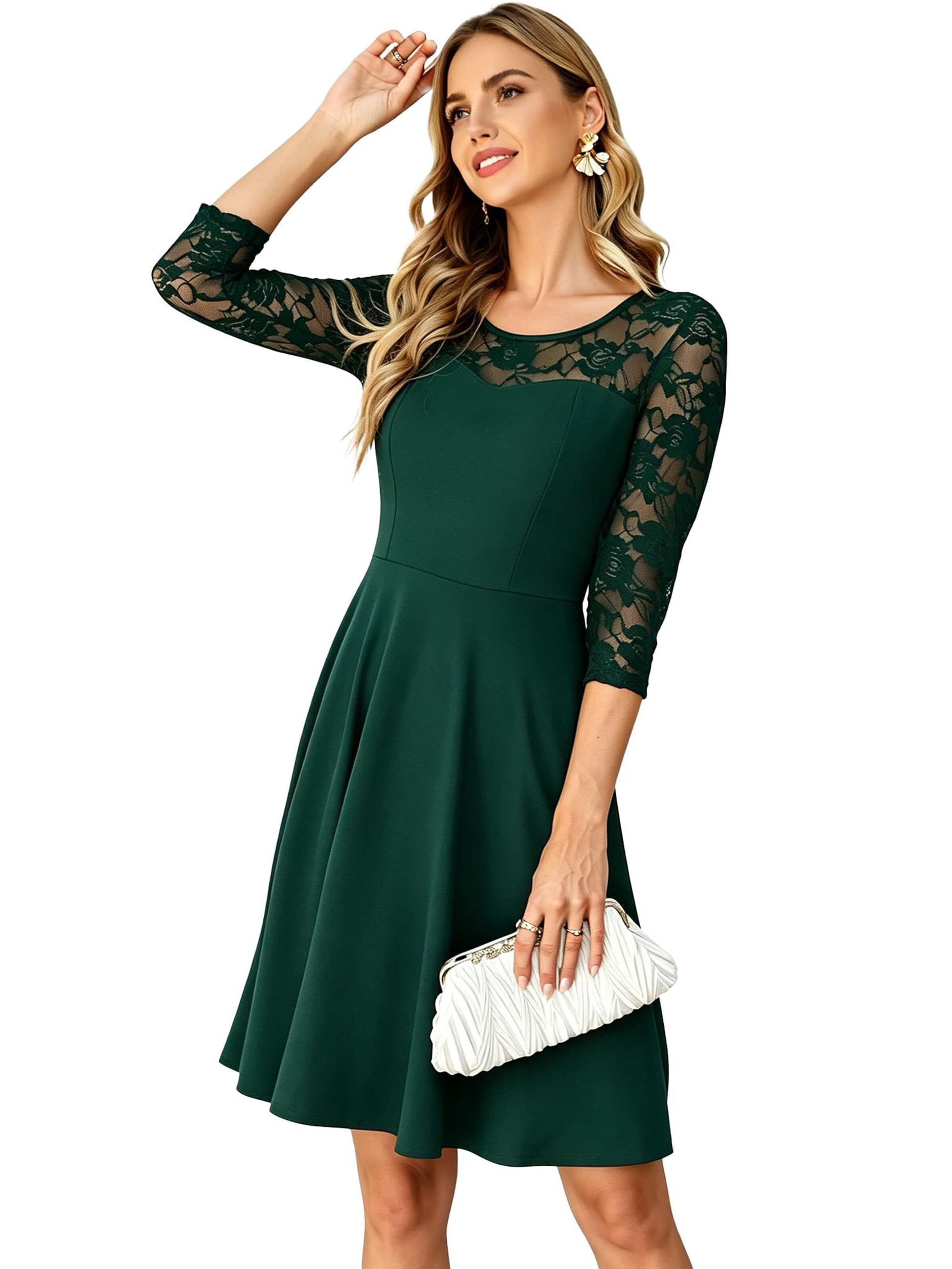 KoJooin Suknia wieczorowa 'Vintage-Brautjungfernkleid mit floraler Spitze, 2/3-Ärmeln und passendem Design' w kolorze zielony