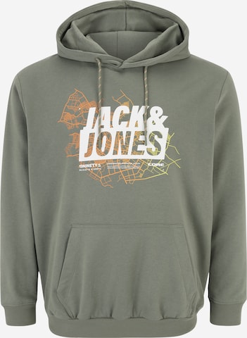 Jack & Jones Plus Μπλούζα φούτερ 'MAP' σε πράσινο: μπροστά